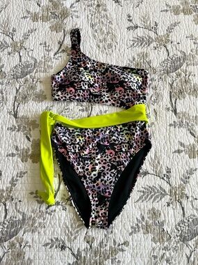 NY & Co. Neon Cheetah Leopard High Waist Bikini One Piece in Black • M